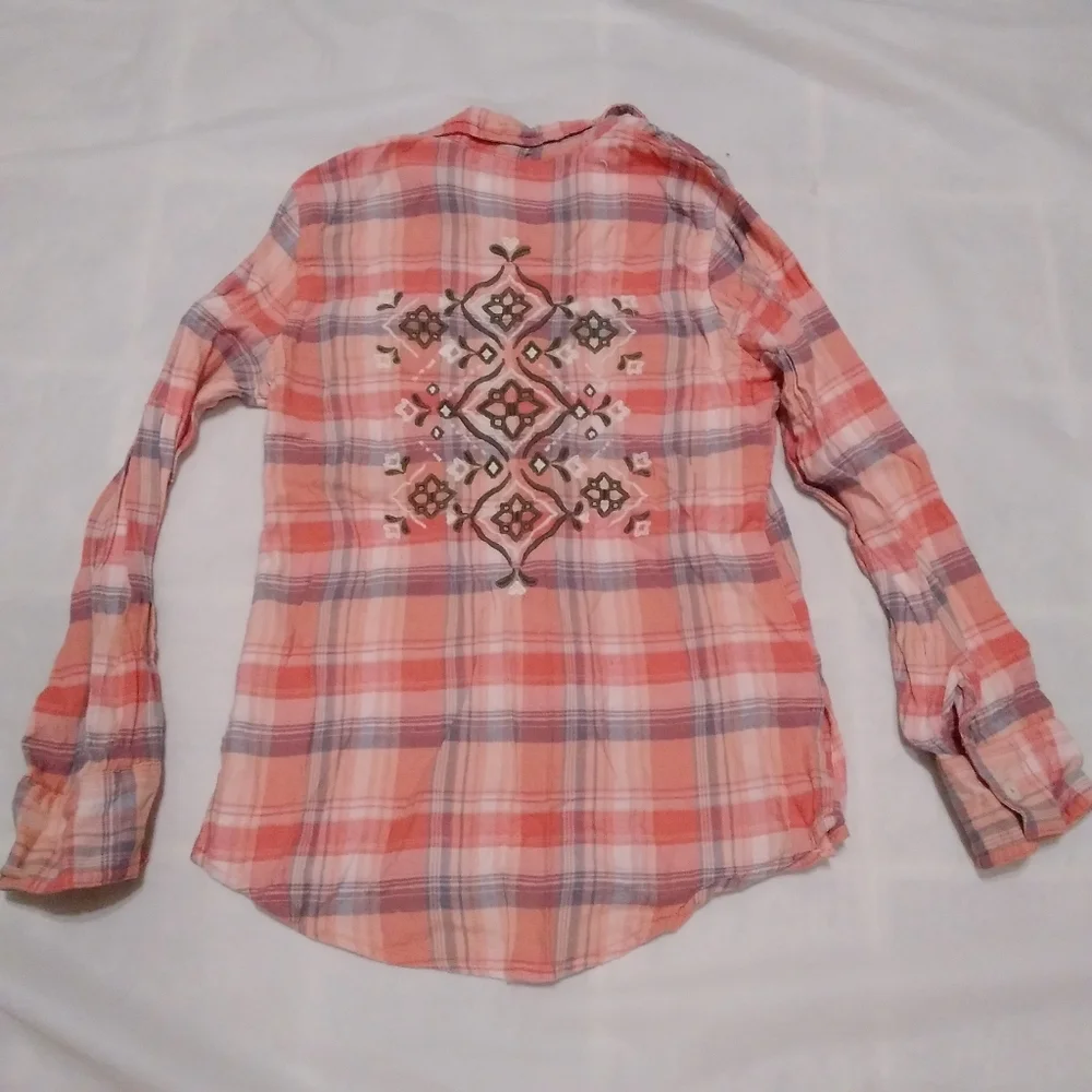 Justice Plaid Button Up Embroidered Shirt Size 8